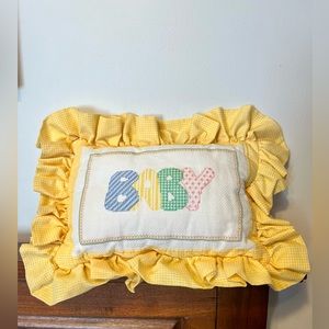 Adorable Vintage Needlepoint “Baby” throw or accent pillow. Unisex.